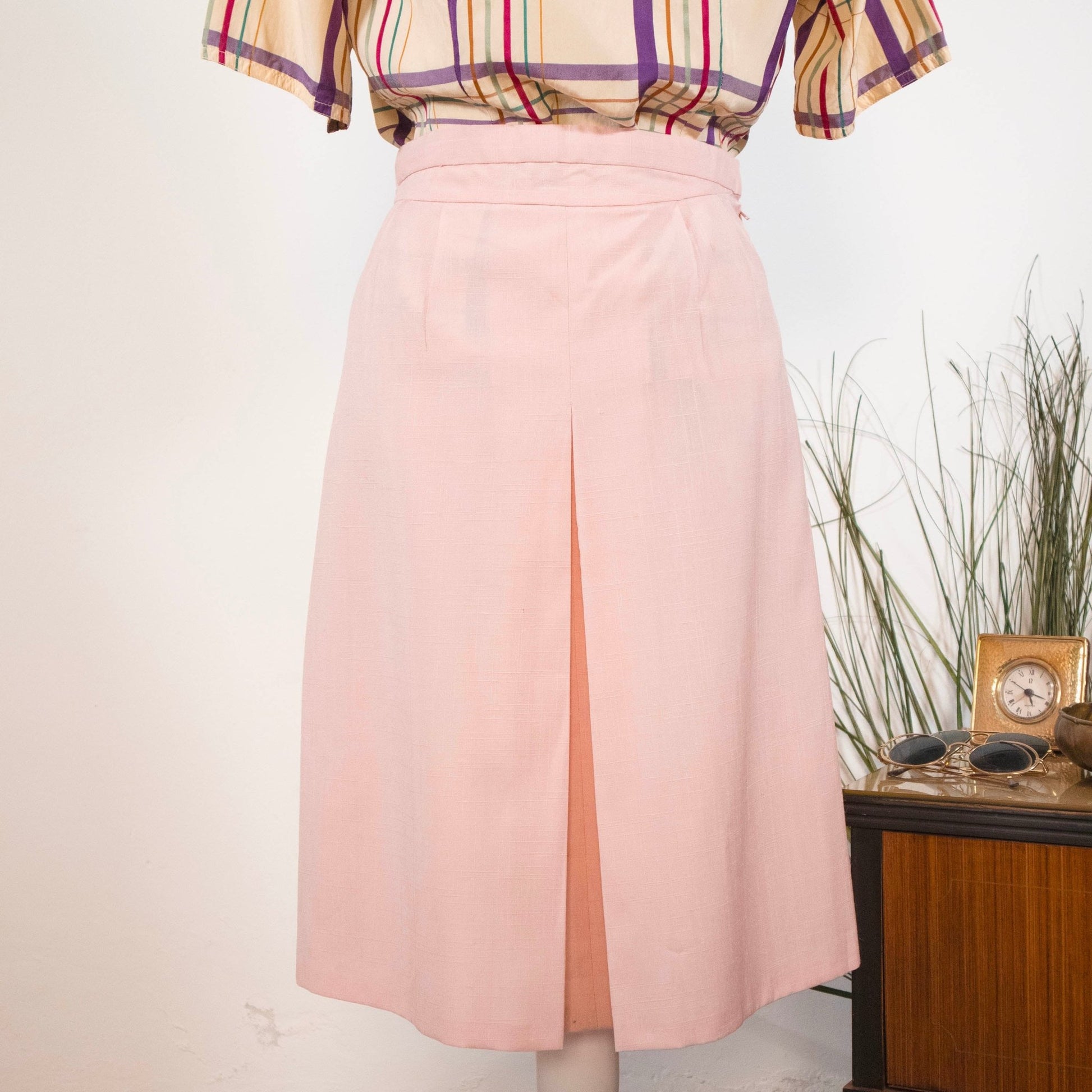 Gonna vintage midi sartoriale rosa - abbigliamento vintage Rivesty