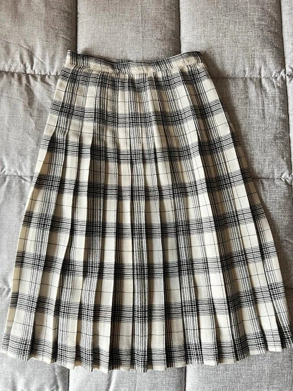 Gonna vintage plissettata tartan bianco nero - abbigliamento vintage Rivesty