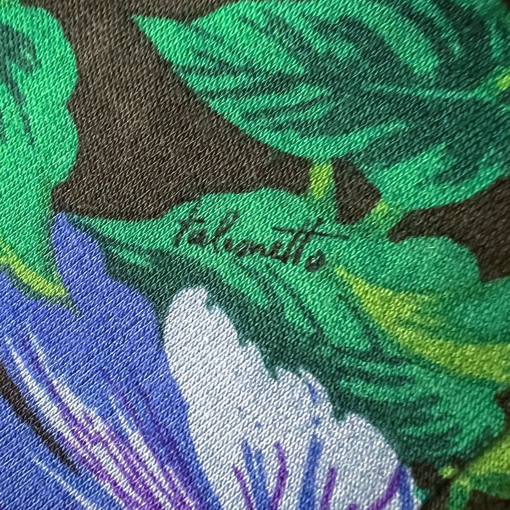 Maglia floreale vintage tessuto Falconetto blu verde viola - abbigliamento vintage Rivesty