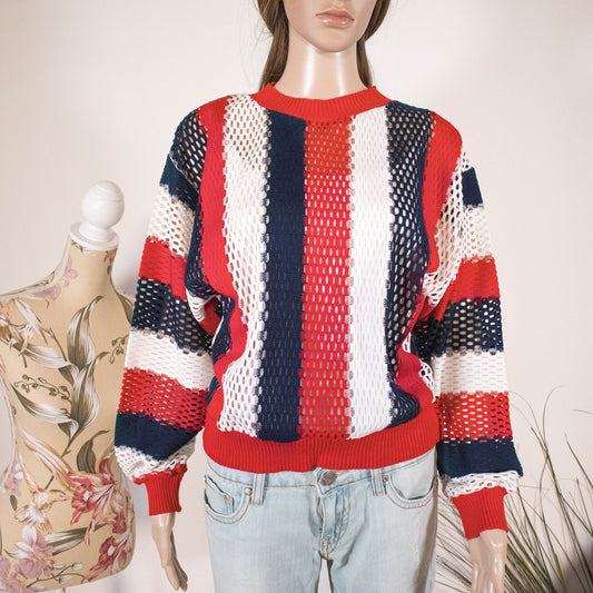 Maglia tricolore rosso, bianco e blu vintage - abbigliamento vintage Rivesty