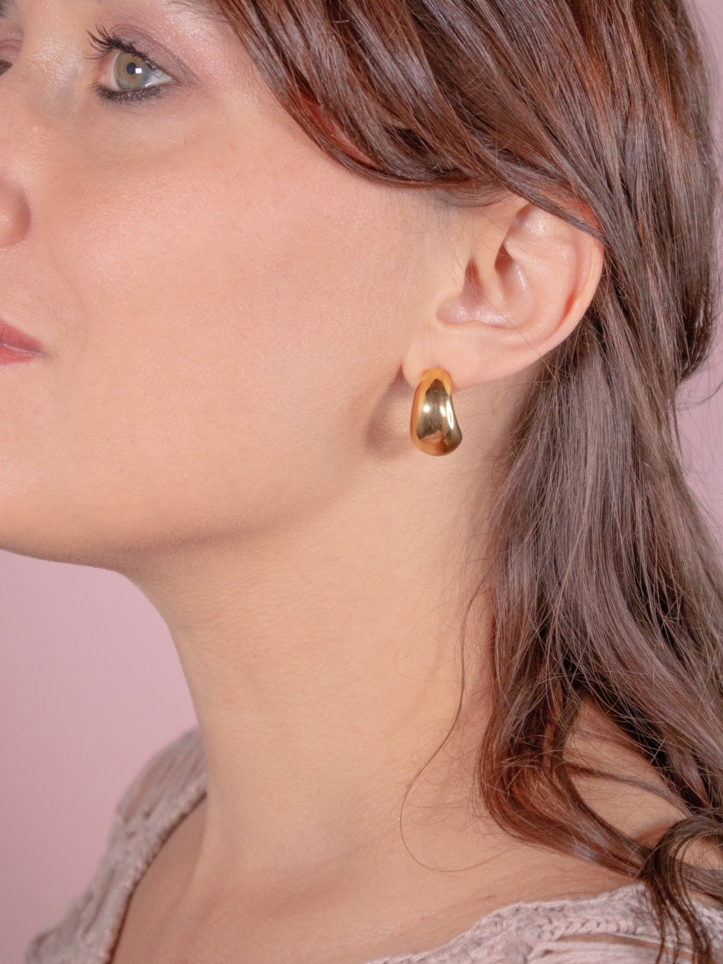 Orecchini pendenti a cupola dorati vintage - Orecchini a forma di cerchio a goccia - foro - abbigliamento vintage Rivesty