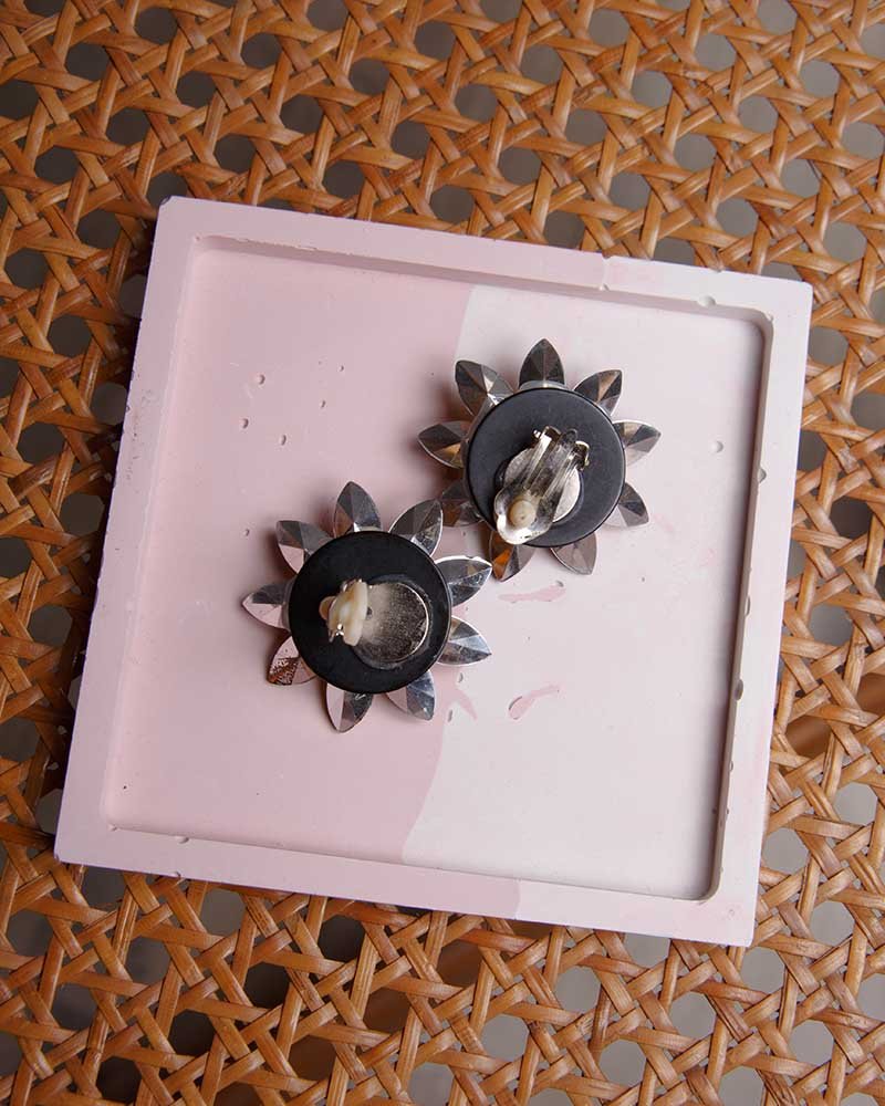Orecchini vintage a clip fiore cristallo ambrato – Bigiotteria anni ’80 - abbigliamento vintage Rivesty
