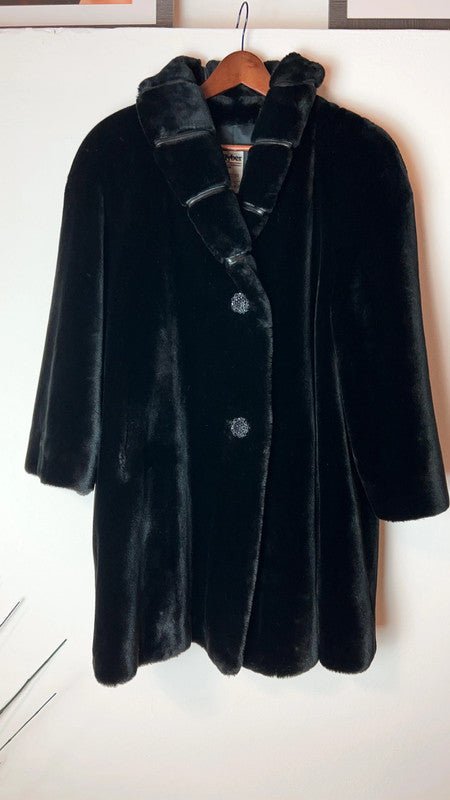 Pelliccia sintetica nera vintage - abbigliamento vintage Rivesty
