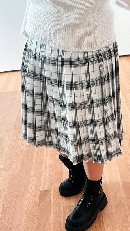 Gonna vintage plissettata tartan bianco nero Rivesty Vintage