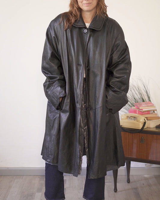 Cappotto lungo in pelle nera da donna taglia 46 – Forester