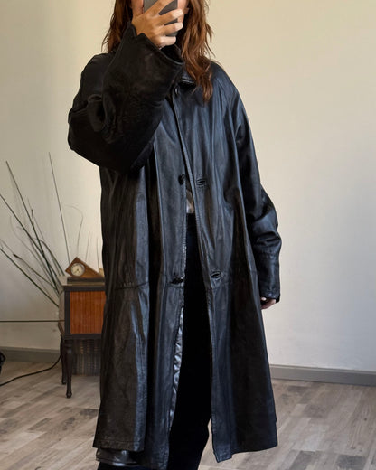 Cappotto lungo in pelle nera da donna taglia 46 – Forester