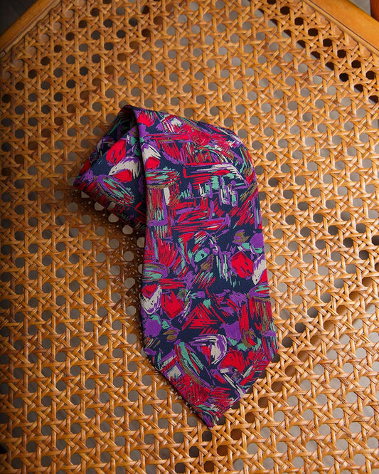 Cravatta vintage fantasia astratta multicolore in seta | Made in Italy

