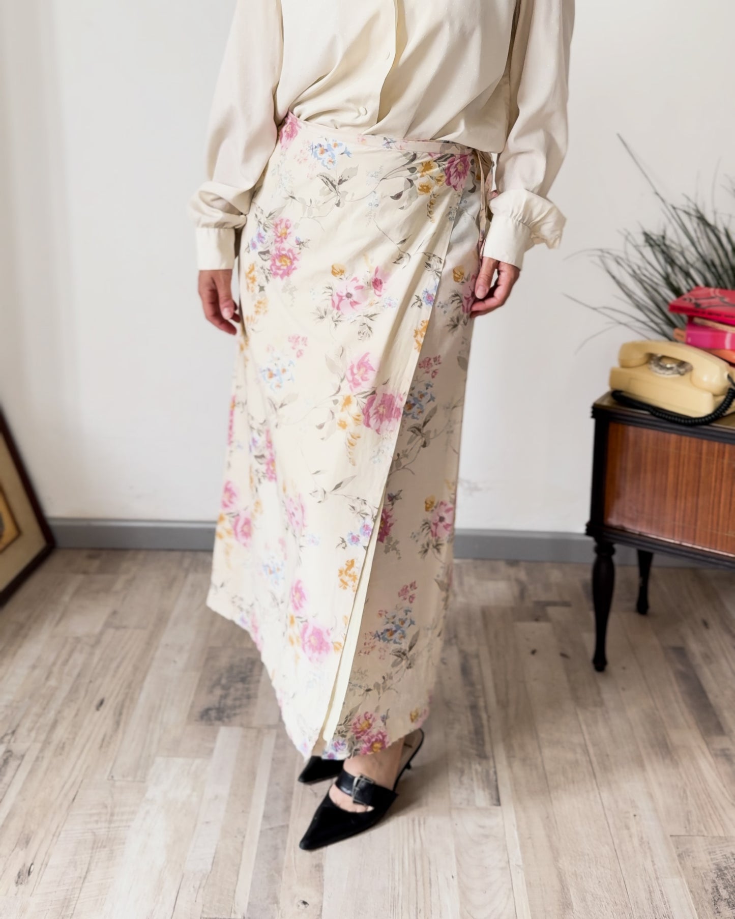 Gonna lunga vintage floreale – Cotone misto, fantasia rosa | Rivesty Vintage