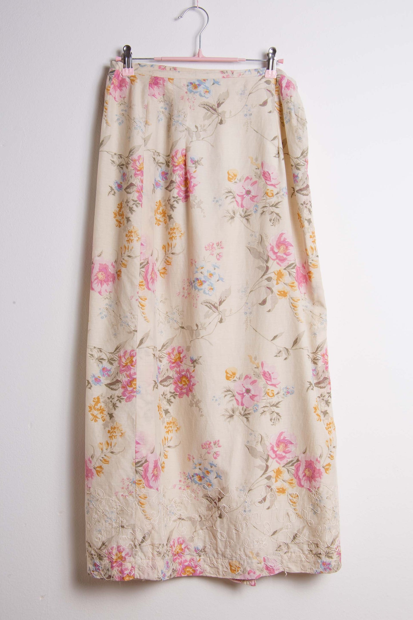 Gonna lunga vintage floreale – Cotone misto, fantasia rosa | Rivesty Vintage