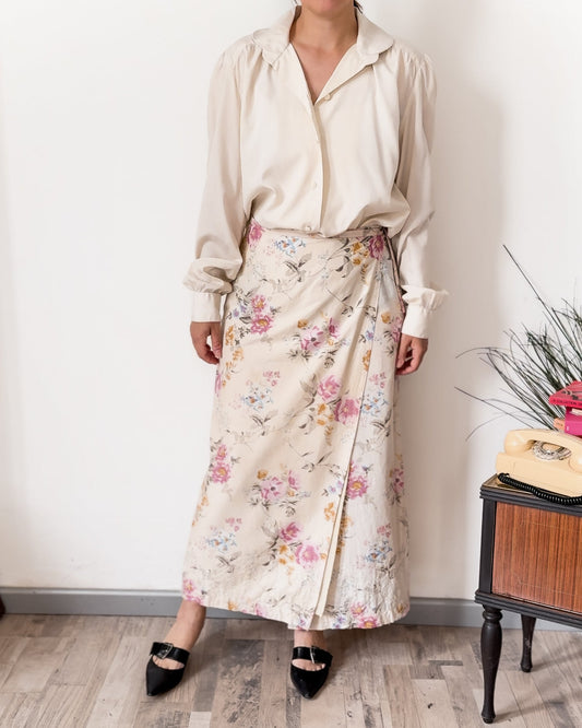 Gonna lunga vintage floreale – Cotone misto, fantasia rosa | Rivesty Vintage