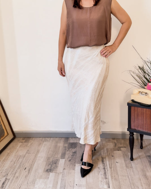 Gonna lunga vintage ROSANGÉ beige jacquard – Made in Italy, taglia 44 | Rivesty Vintage