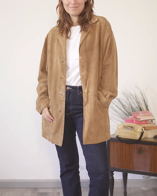 Giacca donna in pelle scamosciata di capra color whisky – Taglia 44