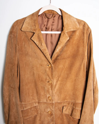 Giacca donna in pelle scamosciata di capra color whisky – Taglia 44
