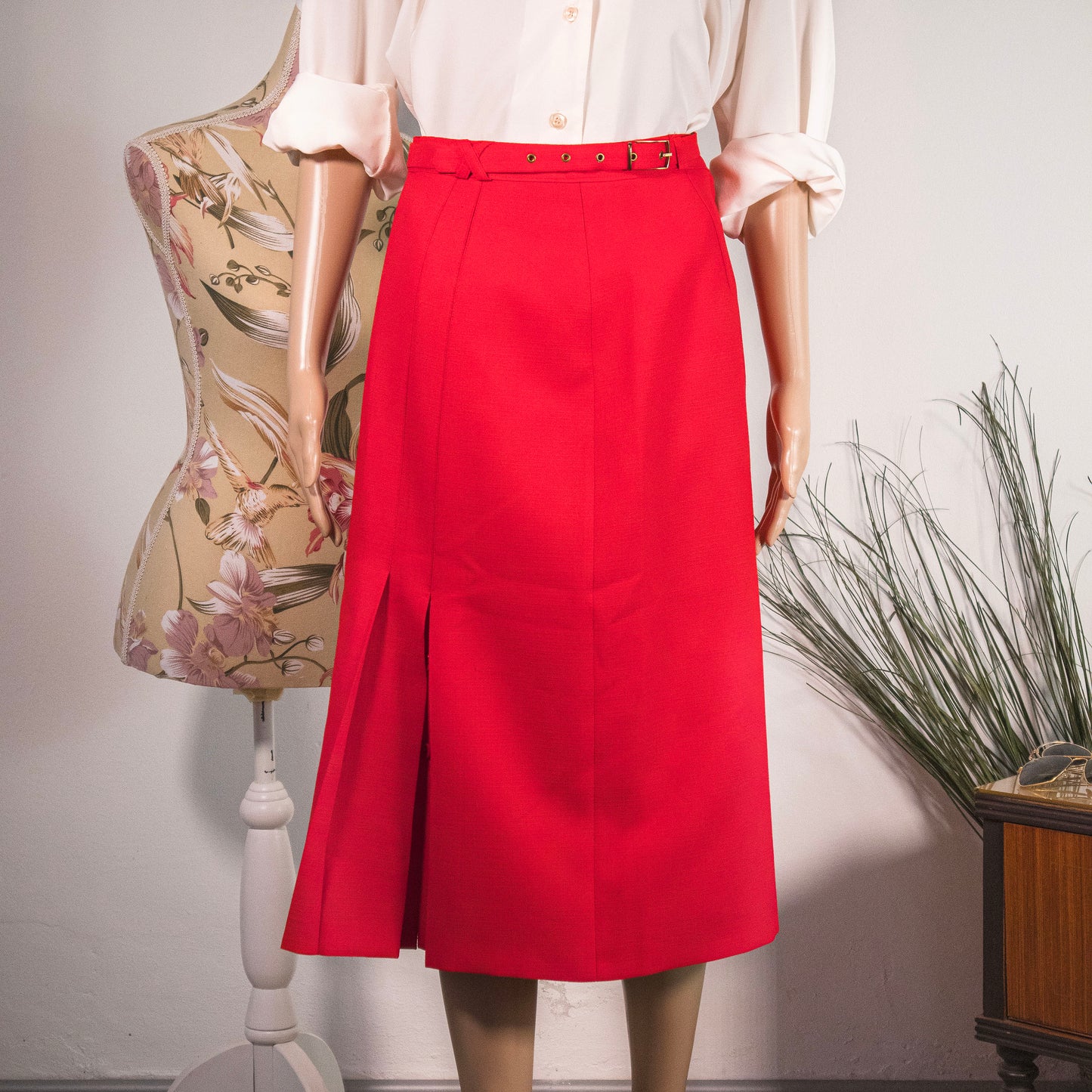 Gonna longuette vintage rosso acceso