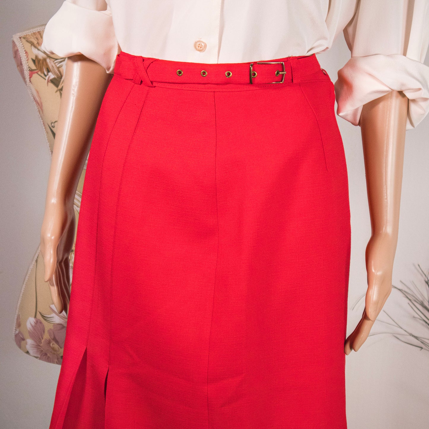 Gonna longuette vintage rosso acceso