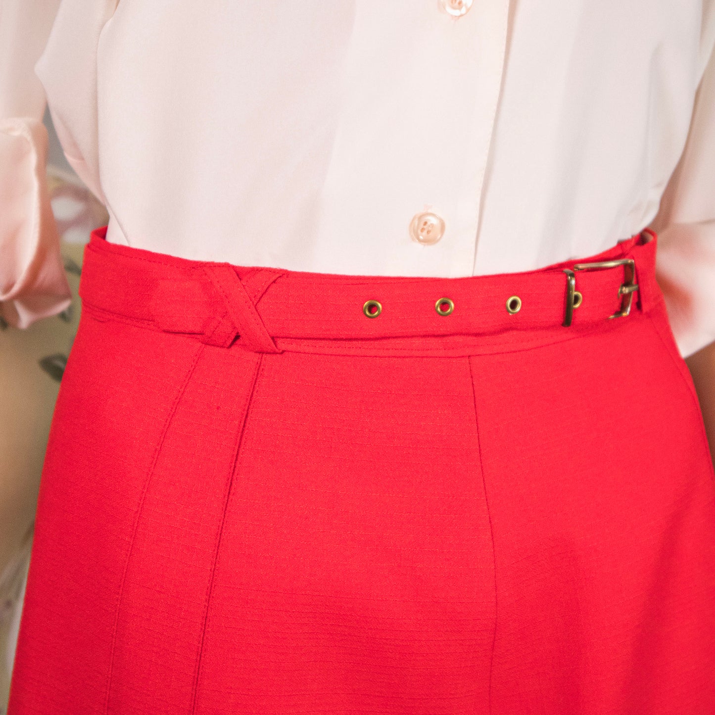 Gonna longuette vintage rosso acceso