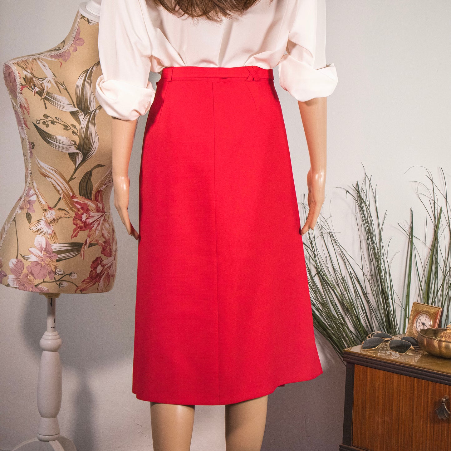 Gonna longuette vintage rosso acceso