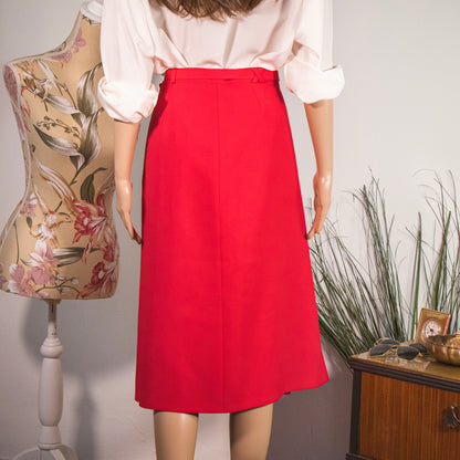 Gonna longuette vintage rosso acceso