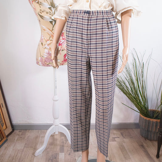 Pantalone classico dritto a quadretti in lana vergine Fraligi Rivesty Vintage