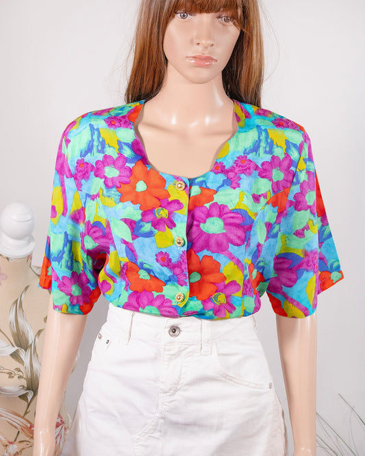 Camicia vintage stile anni '80 multicolor a fiori trama floreale Rivesty Vintage