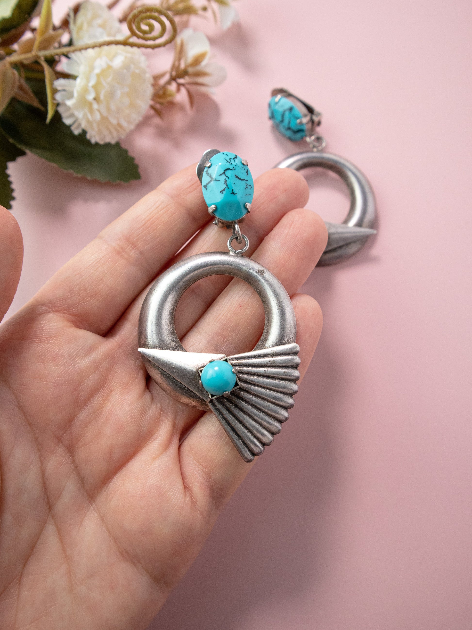 Orecchini pendenti Vintage Boho Retro simil pietra blu Rivesty Vintage