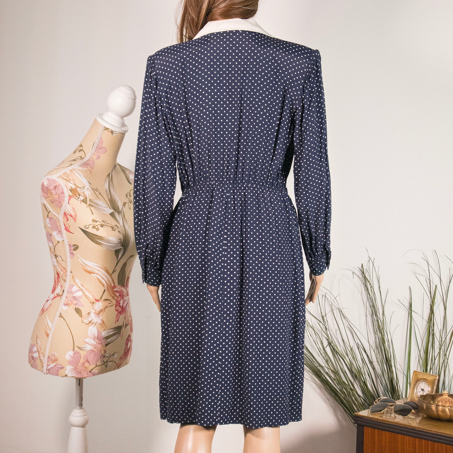Vestito Vintage Blu a Pois Bianchi anni 60-70 - Rivesty Vintage