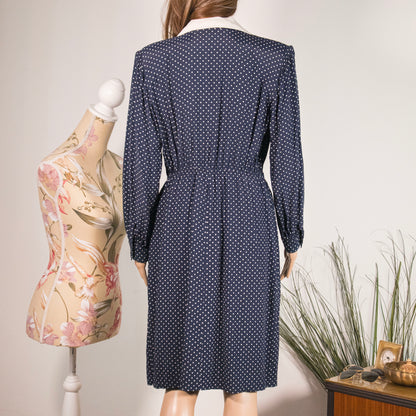 Vestito Vintage Blu a Pois Bianchi anni 60-70 - Rivesty Vintage