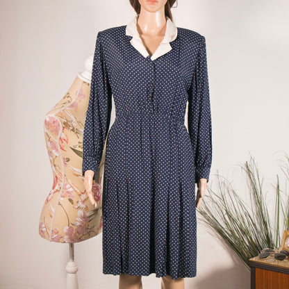 Vestito Vintage Blu a Pois Bianchi anni 60-70 - Rivesty Vintage