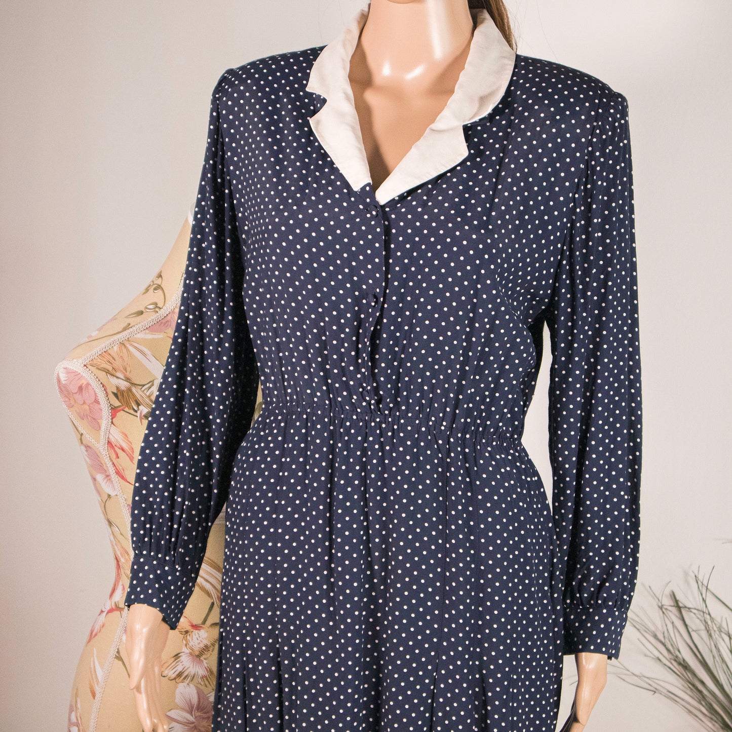 Vestito Vintage Blu a Pois Bianchi anni 60-70 - Rivesty Vintage