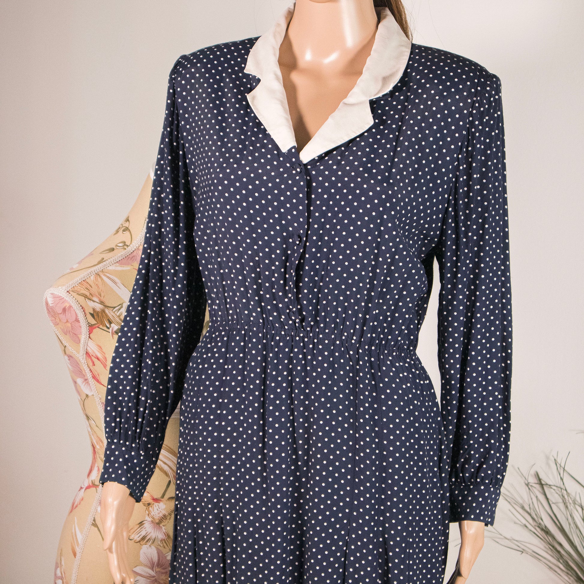 Vestito Vintage Blu a Pois Bianchi anni 60-70 - Rivesty Vintage