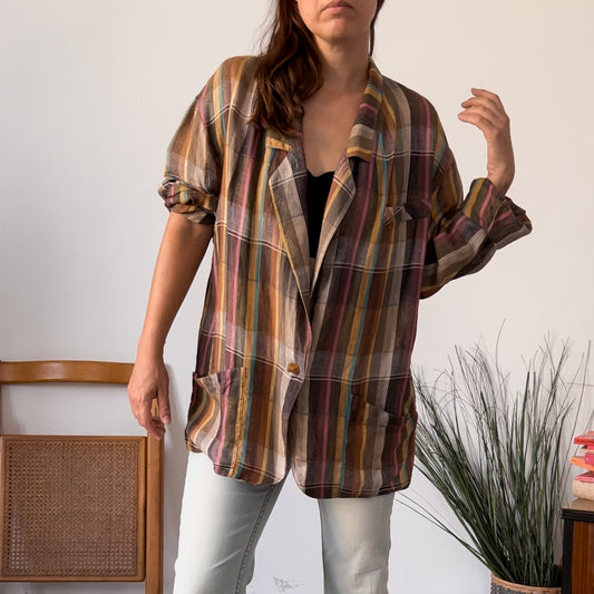Blazer oversize vintage in lino - abbigliamento vintage Rivesty