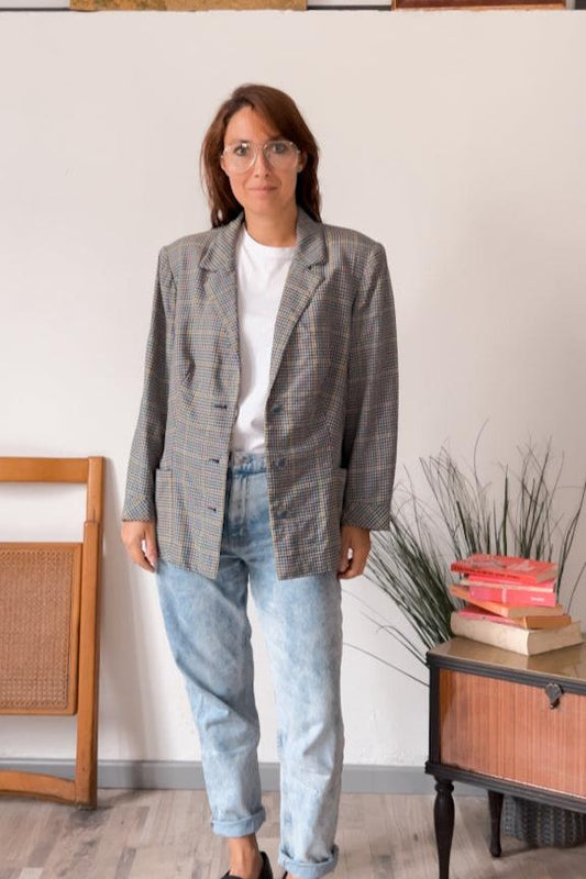 Blazer Vintage a Quadretti Multicolor - abbigliamento vintage Rivesty