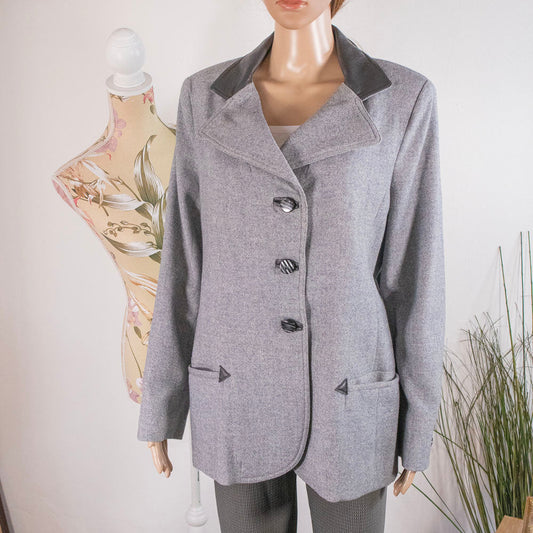 Blazer Vintage a Spina di Pesce con Colletto in Pelle - abbigliamento vintage Rivesty