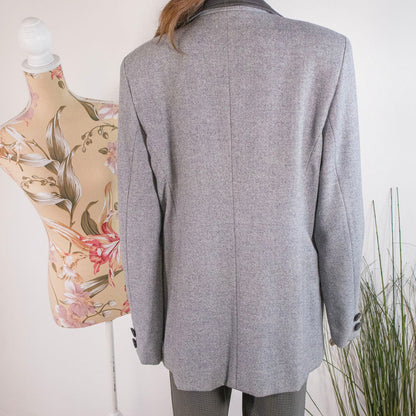 Blazer Vintage a Spina di Pesce con Colletto in Pelle - abbigliamento vintage Rivesty