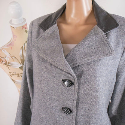 Blazer Vintage a Spina di Pesce con Colletto in Pelle - abbigliamento vintage Rivesty