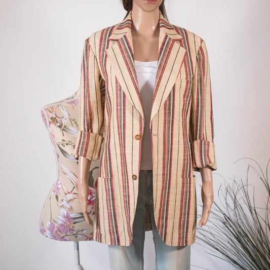 Blazer vintage beige a righe tricolore - abbigliamento vintage Rivesty