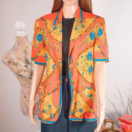 Blazer vintage colorato arancione e leggero a maniche corte - abbigliamento vintage Rivesty
