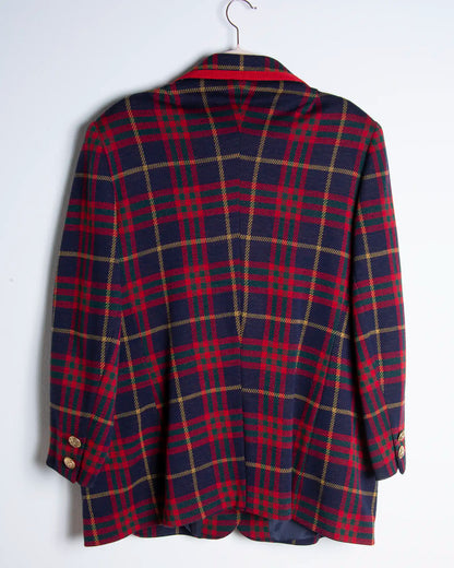 Blazer oversize donna in lana scozzese con dettagli rossi