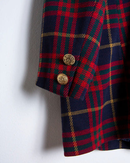 Blazer oversize donna in lana scozzese con dettagli rossi