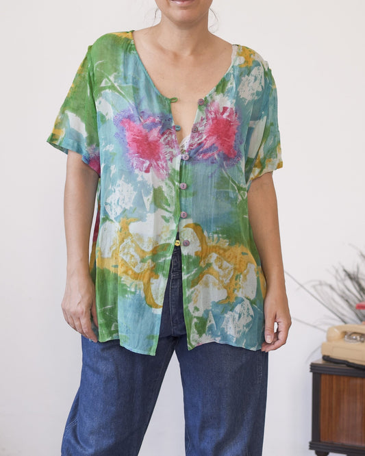 Blusa floreale leggera in viscosa – Taglia M/L - abbigliamento vintage Rivesty