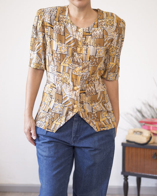 Blusa sartoriale vintage in pura seta - abbigliamento vintage Rivesty