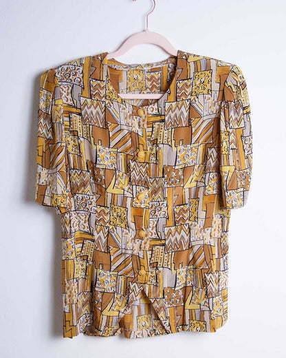 Blusa sartoriale vintage in pura seta - abbigliamento vintage Rivesty