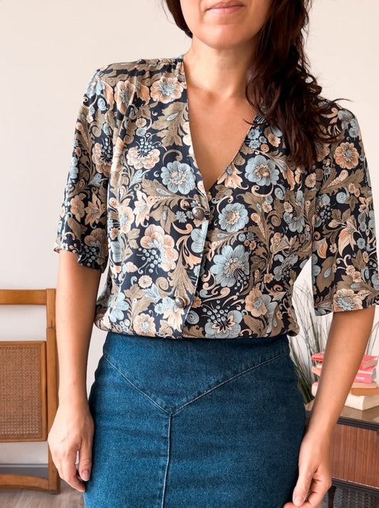 Blusa vintage fantasia floreale anni 80 - abbigliamento vintage Rivesty