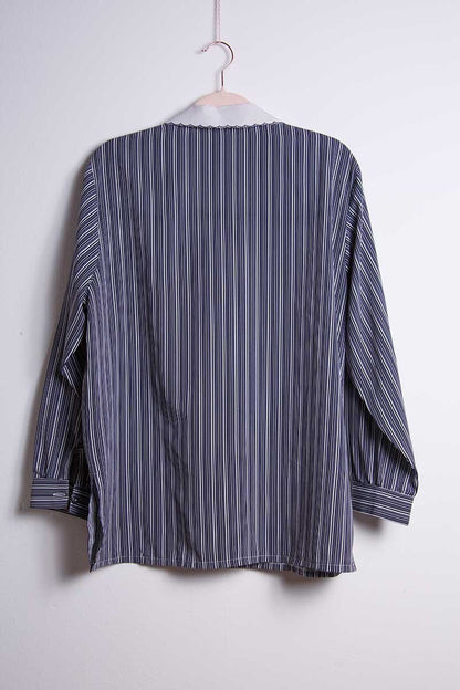 Camicia a righe navy con colletto ricamato – Taglia L - abbigliamento vintage Rivesty