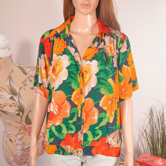 Camicia Vintage a Fiori Anni ’80 Donna – Taglia 46 - abbigliamento vintage Rivesty
