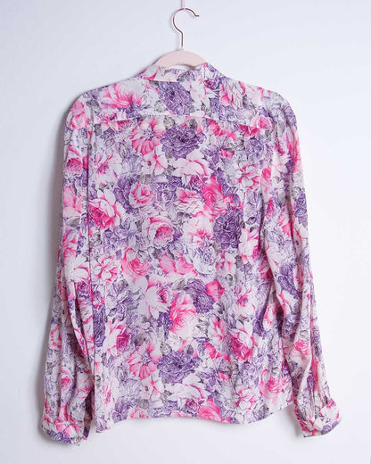 Camicia vintage a fiori Ok Look by Lorena in misto seta – taglia 46 Made in Italy - abbigliamento vintage Rivesty