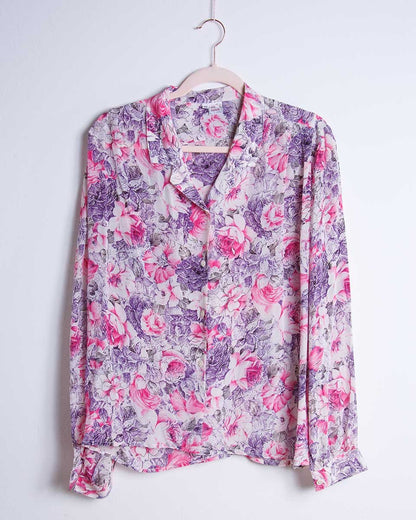 Camicia vintage a fiori Ok Look by Lorena in misto seta – taglia 46 Made in Italy - abbigliamento vintage Rivesty