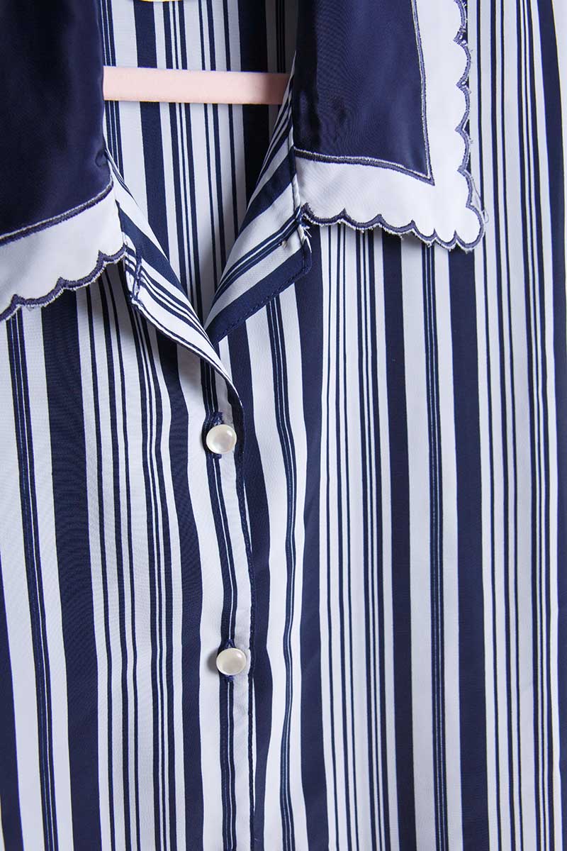 Camicia vintage a righe navy – vestibilità ampia - abbigliamento vintage Rivesty