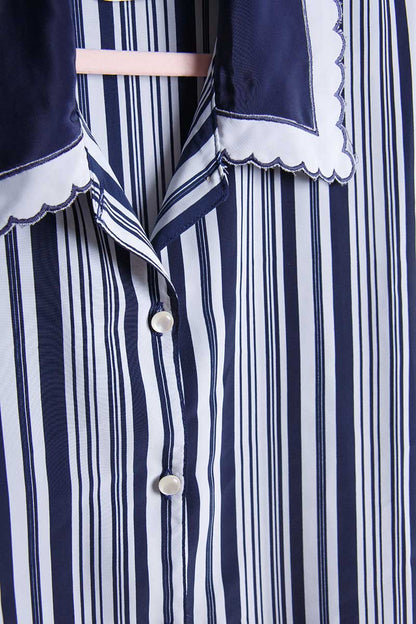 Camicia vintage a righe navy – vestibilità ampia - abbigliamento vintage Rivesty