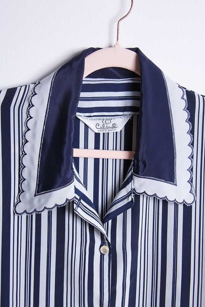 Camicia vintage a righe navy – vestibilità ampia - abbigliamento vintage Rivesty